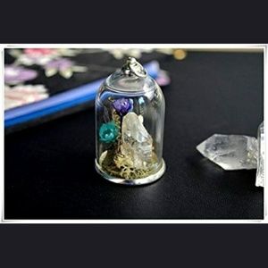 Real flower and crystal terrarium necklace